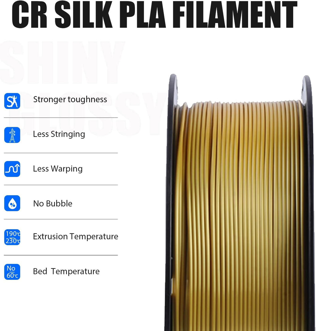 Creality 3D Printing Silk PLA Filament 3D Printer Gold Silver Shiny Filaments 1.75mm Neatly Wound Dimensional Accuracy +/- 0.03 mm Silk Smooth Printing 2.2lbs for Most 3D Printers