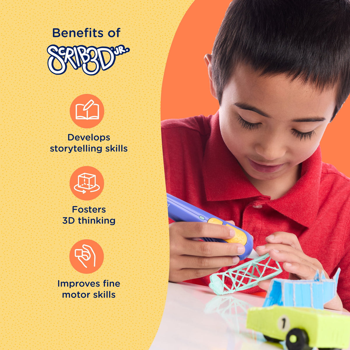 SCRIB3D Junior 3D Printing Pen for Kids Ages 6+, No Hot Parts, Includes 30 ft Filament and Activity Guide