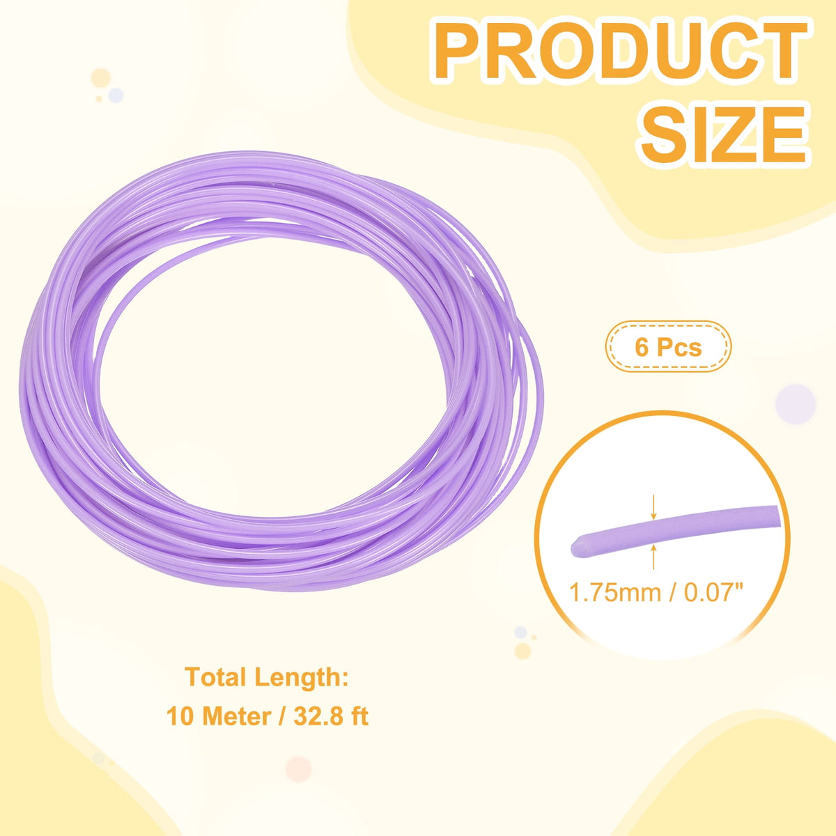 Uxcell 3D Pen Filament 6Pcs 1.75mm Total Length 196.8 Feet Light Purple PLA, 3D Pen Filament Refills Low Warping, for Creating Pictures Printed Model Printing Pen
