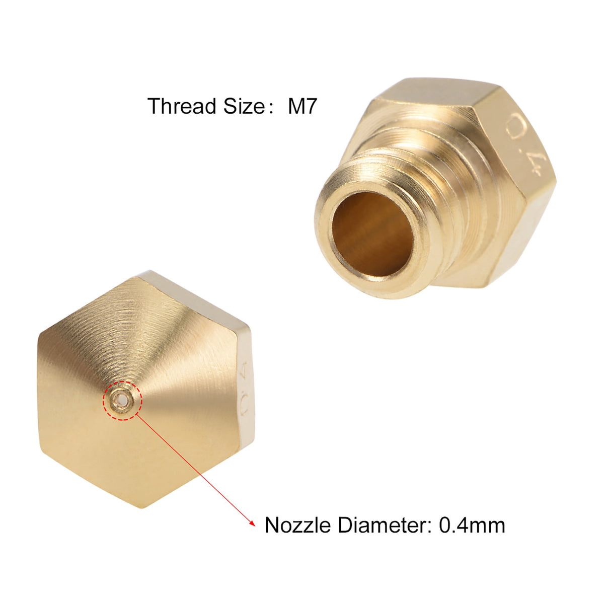 0.4mm 3D Printer Nozzle Head M7 Thread Replacement for MK10 1.75mm Extruder Print Brass 10pcs