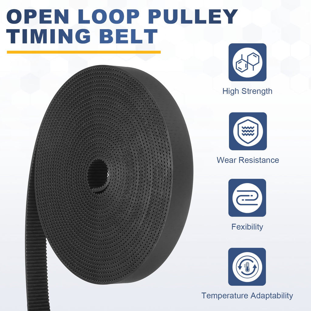 Uxcell PU Steel Cord 2GT Timing Belt Black Cloth Teeth 15x5000mm 2mm Pitch 2mm Thick White Open Loop Pulley Timing Belt for 3D Printer