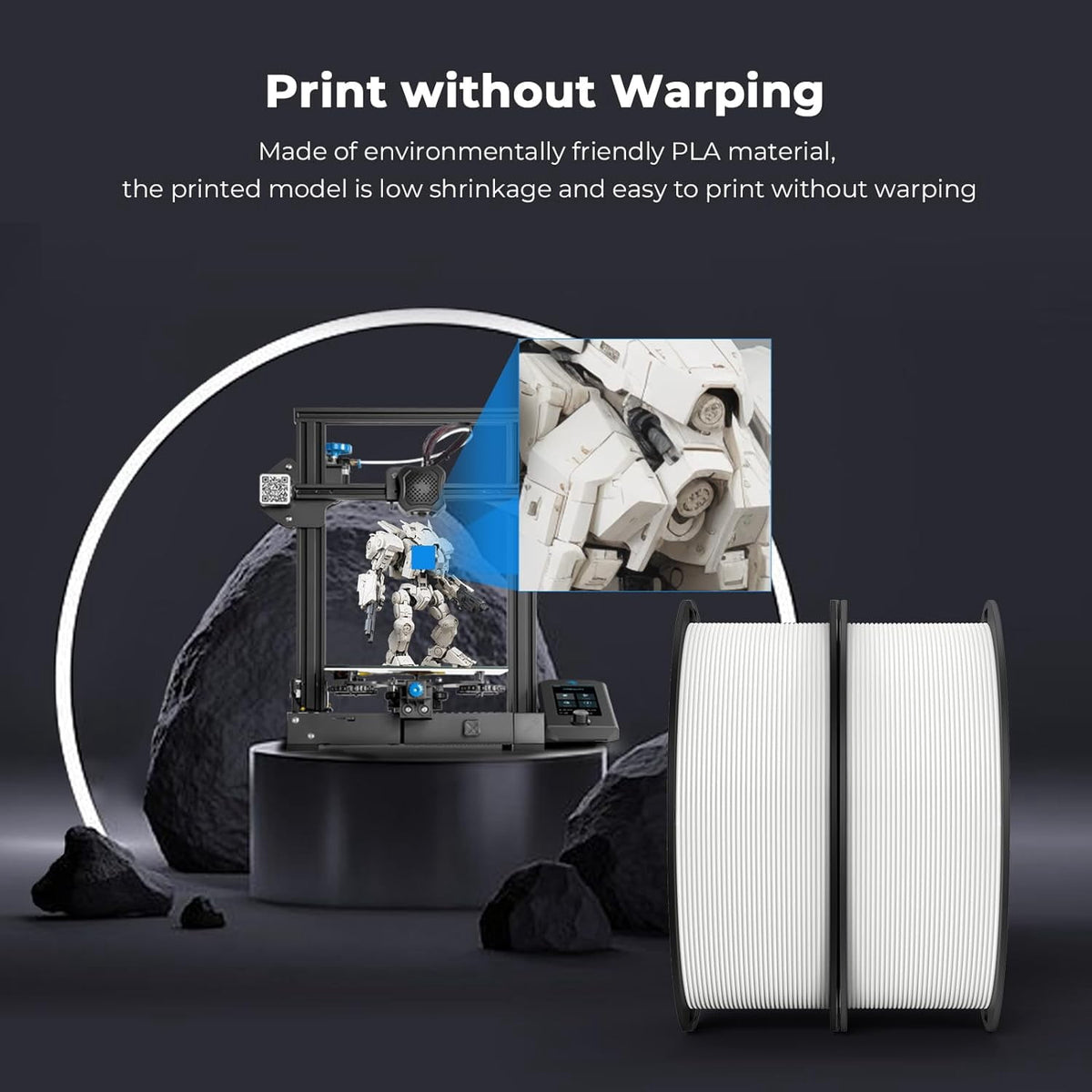 2-Pack Creality 3D Printer Filament, 1.75mm PLA Filament Bundle 2kg for 3D Printing, Ender PLA Filament No-Tangling, Strong Bonding & Overhang Performance, Accuracy +/- 0.02mm, Black & White