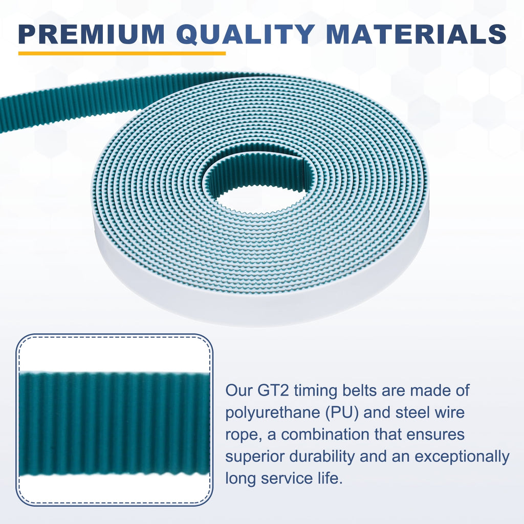 Uxcell PU Steel Cord 2GT Timing Belt Green Cloth Teeth 15x5000mm 2mm Pitch 2mm Thick White Open Loop Pulley Timing Belt for 3D Printer