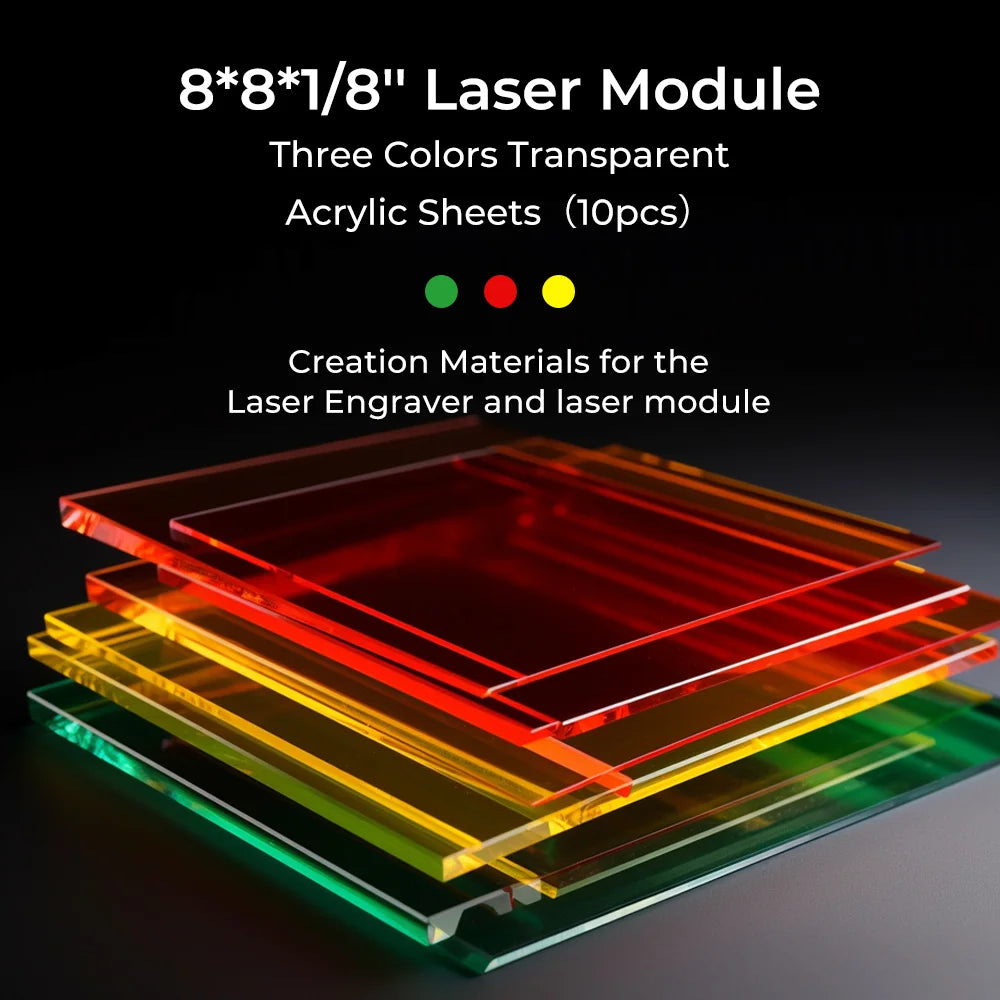 10PCS Laser Module Opaquet Glossy Colorful Acrylic Sheets,8x8x1/8"