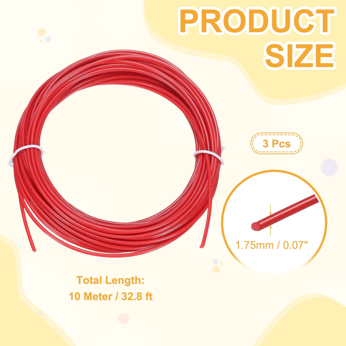 Uxcell 3D Pen Filament 3Pcs 1.75mm Total Length 196.8 Feet Red PLA, 3D Pen Filament Refills Low Warping, for Creating Pictures Printed Model Printing Pen