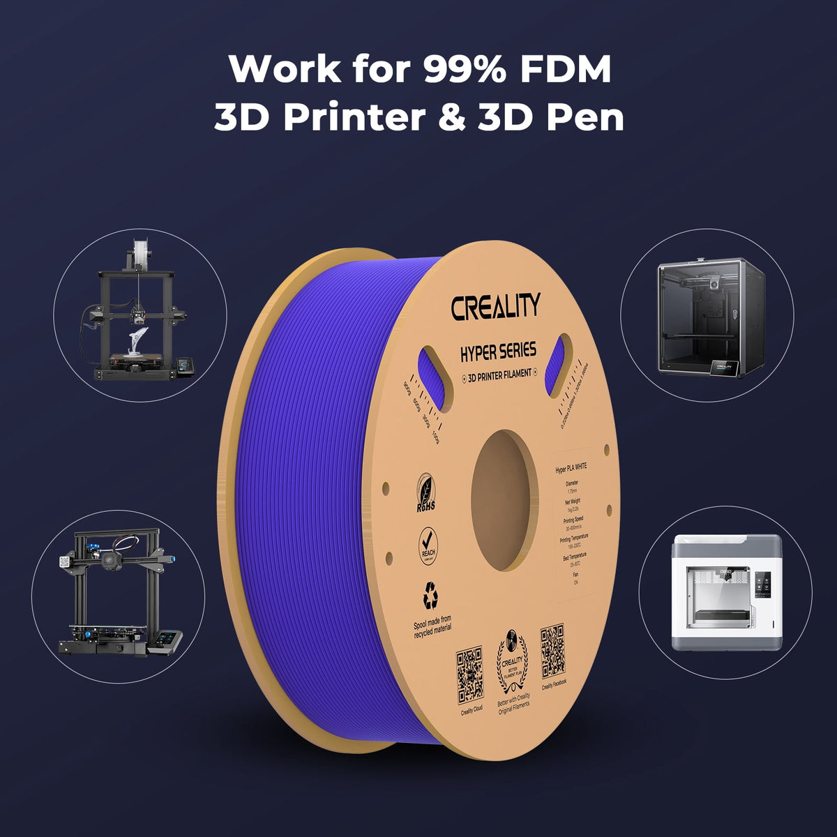 Creality Hyper PLA Filament 3D Printer Filament 600mm/s Higher Toughness High-Speed Printing Dimensional Accuracy +/- 0.03mm 1kg(2.2lbs) Compatible with Most 3D Printers, Red
