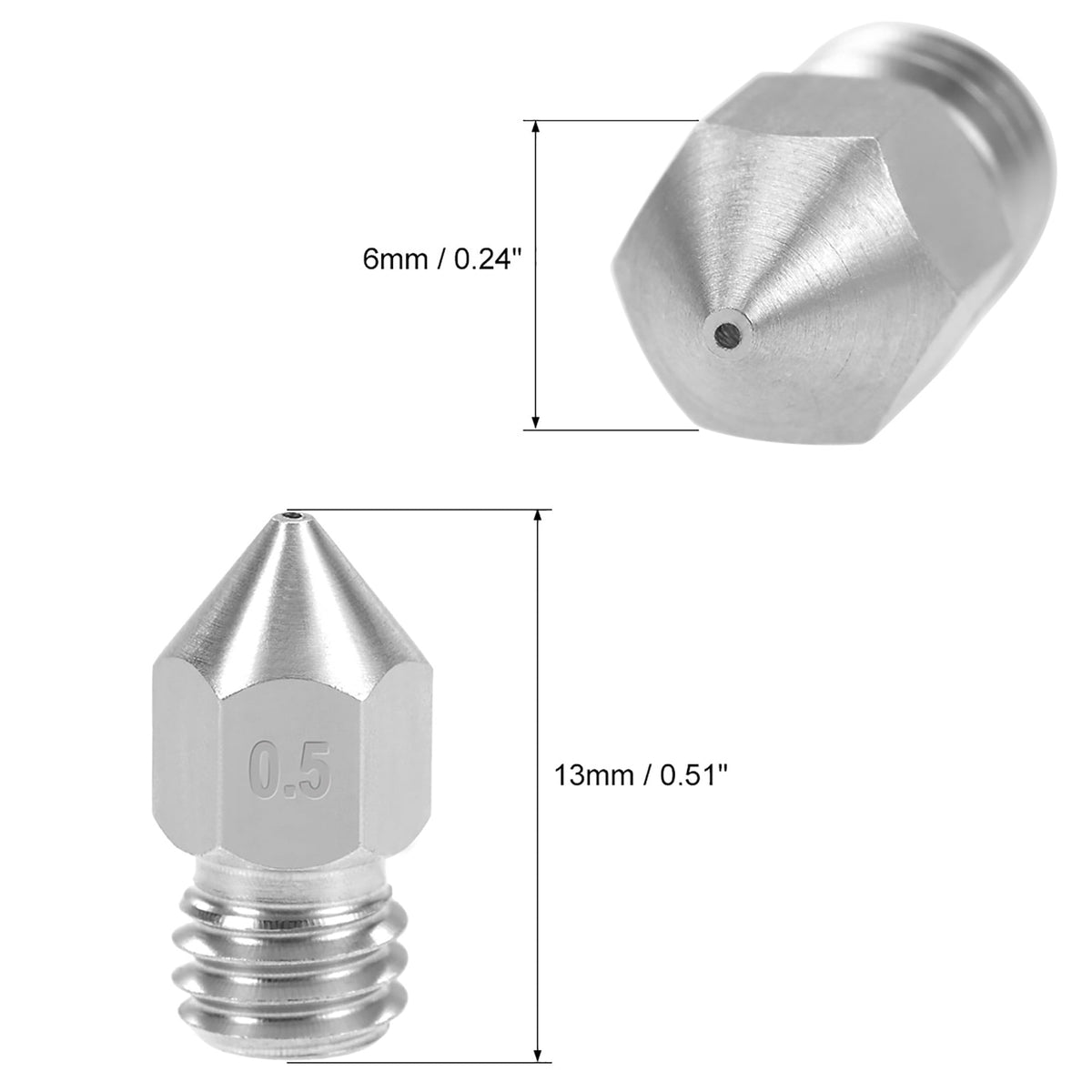 0.4mm 3D Printer Nozzle Head M6 Thread for MK8 1.75mm Extruder Print, Stainless Steel 2pcs