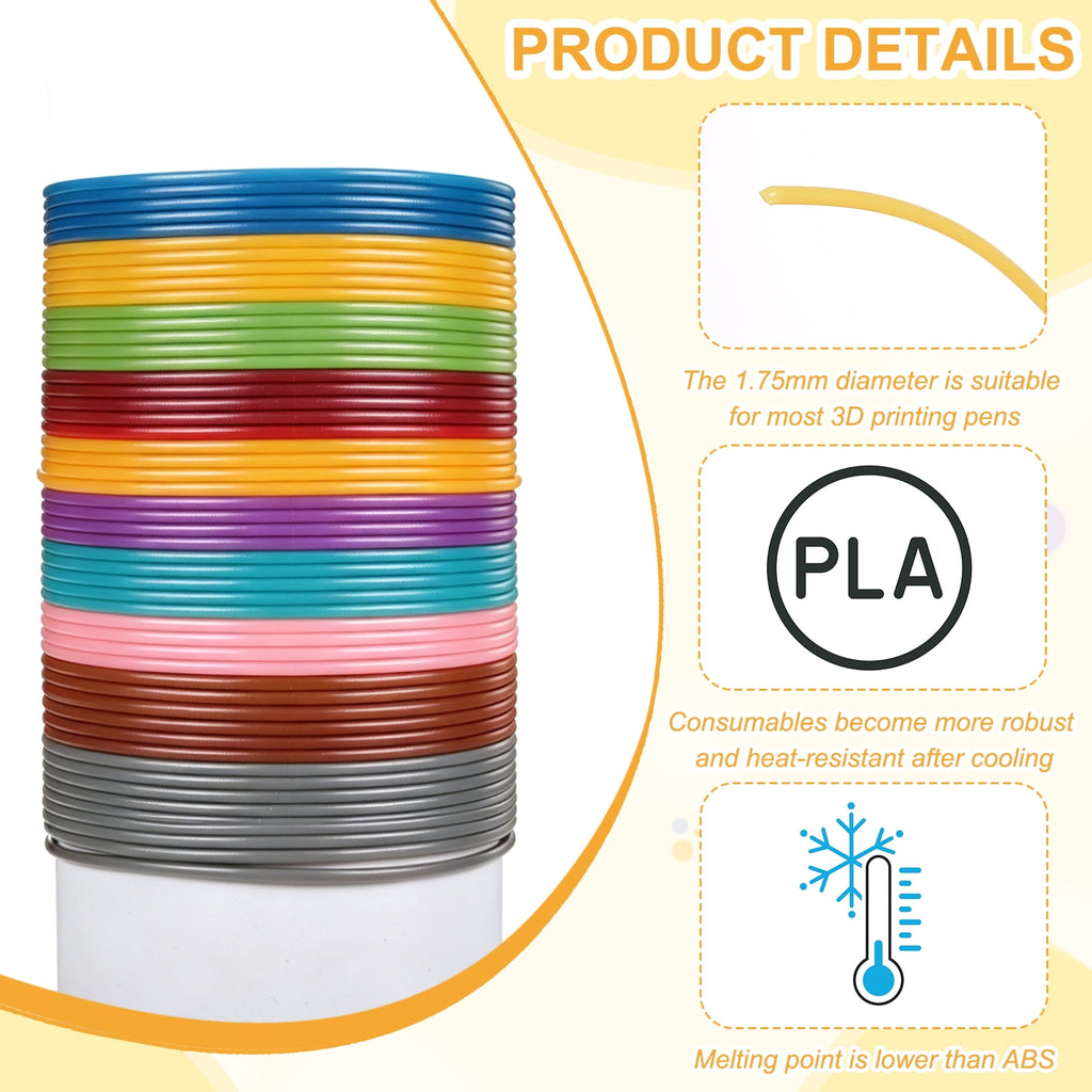 Uxcell 3D Pen Filament 3Pcs 1.75mm Total Length 196.8 Feet Yellow PLA, 3D Pen Filament Refills Low Warping, for Creating Pictures Printed Model Printing Pen