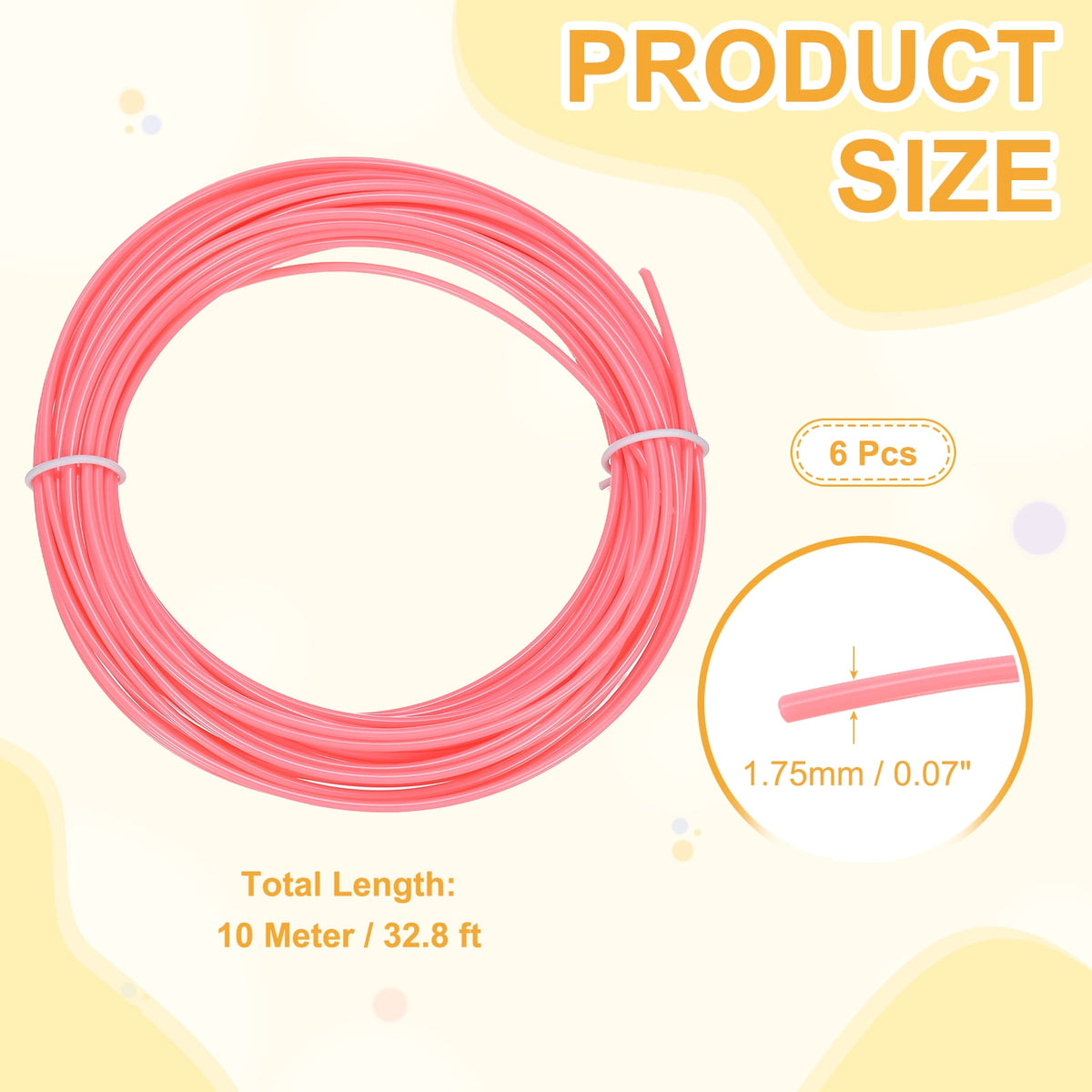 Uxcell 3D Pen Filament 6Pcs 1.75mm Total Length 196.8 Feet Orange Red PLA, 3D Pen Filament Refills Low Warping, for Creating Pictures Printed Model Printing Pen