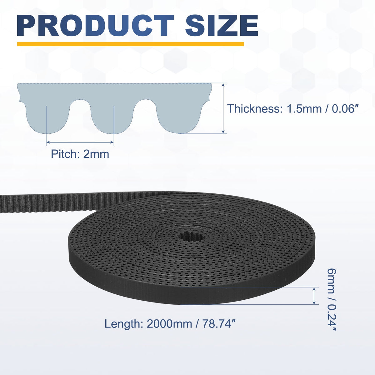 Uxcell Dustproof Rubber 2GT Timing Belt 6x2000mm 2mm Pitch 1.5mm Thick Black Open Loop Pulley Timing Belt for 3D Printer