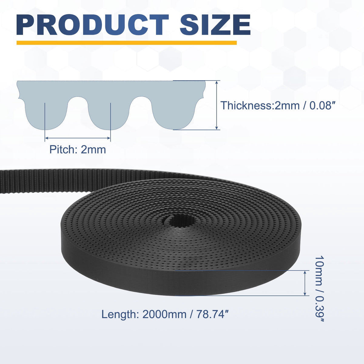 Uxcell Polyurethane PU Fiber Cord 2GT Timing Belt 10x2000mm 2mm Pitch 2mm Thick Black Open Loop Pulley Timing Belt for 3D Printer