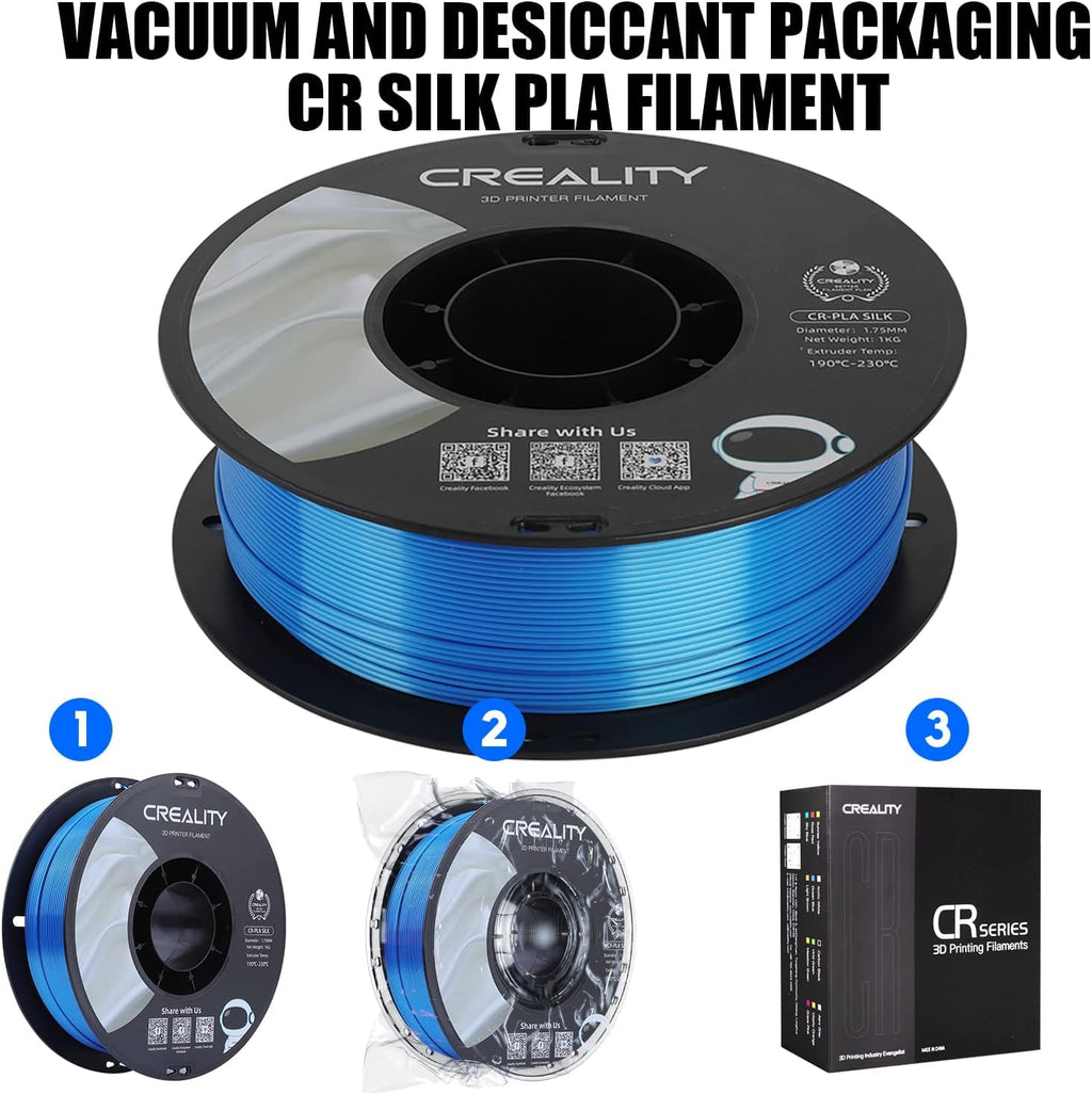 Creality 3D Printing Silk PLA Filament 3D Printer Gold Silver Shiny Filaments 1.75mm Neatly Wound Dimensional Accuracy +/- 0.03 mm Silk Smooth Printing 2.2lbs for Most 3D Printers