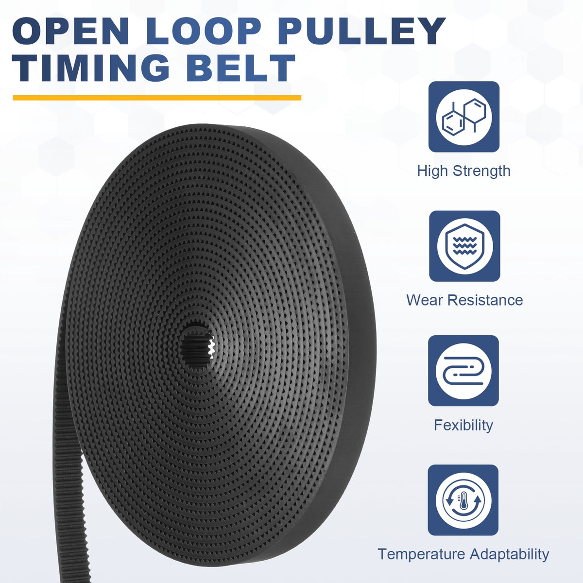 Uxcell Polyurethane PU Fiber Cord 2GT Timing Belt 10x5000mm 2mm Pitch 2mm Thick Black Open Loop Pulley Timing Belt for 3D Printer