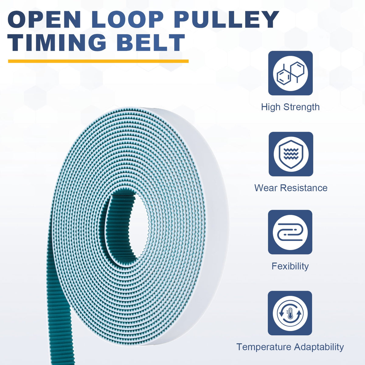 Uxcell PU Steel Cord 2GT Timing Belt Green Cloth Teeth 15x5000mm 2mm Pitch 2mm Thick White Open Loop Pulley Timing Belt for 3D Printer