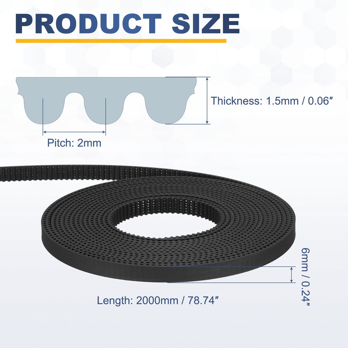 Uxcell Polyurethane PU Steel Cord 2GT Timing Belt 6x2000mm2mm Pitch 1.5mm Thick Black Open Loop Pulley Timing Belt for 3D Printer