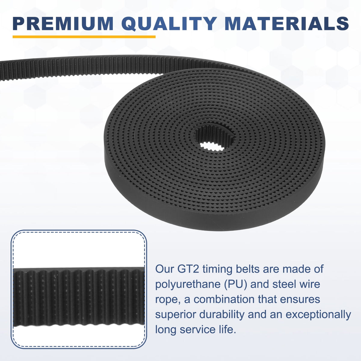 Uxcell Polyurethane PU Steel Cord 2GT Timing Belt 10x2000mm2mm Pitch 2mm Thick Black Open Loop Pulley Timing Belt for 3D Printer